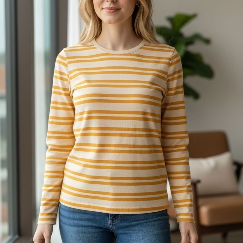 EUC Womens Merona size XL long sleeve yellow and white striped‎ T-shirt.
